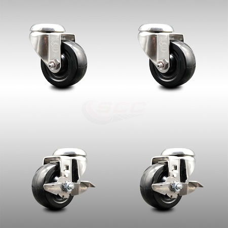 Service Caster 3.5 Inch 316SS Soft Rubber Wheel Swivel Bolt Hole Caster Brakes SCC, 2PK SCC-SS316BH20S3514-SRS-2-TLB-2
